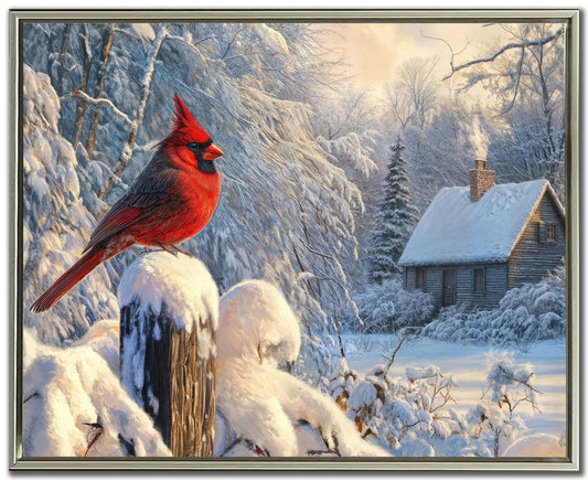 Cardinal On A Snowy Fence